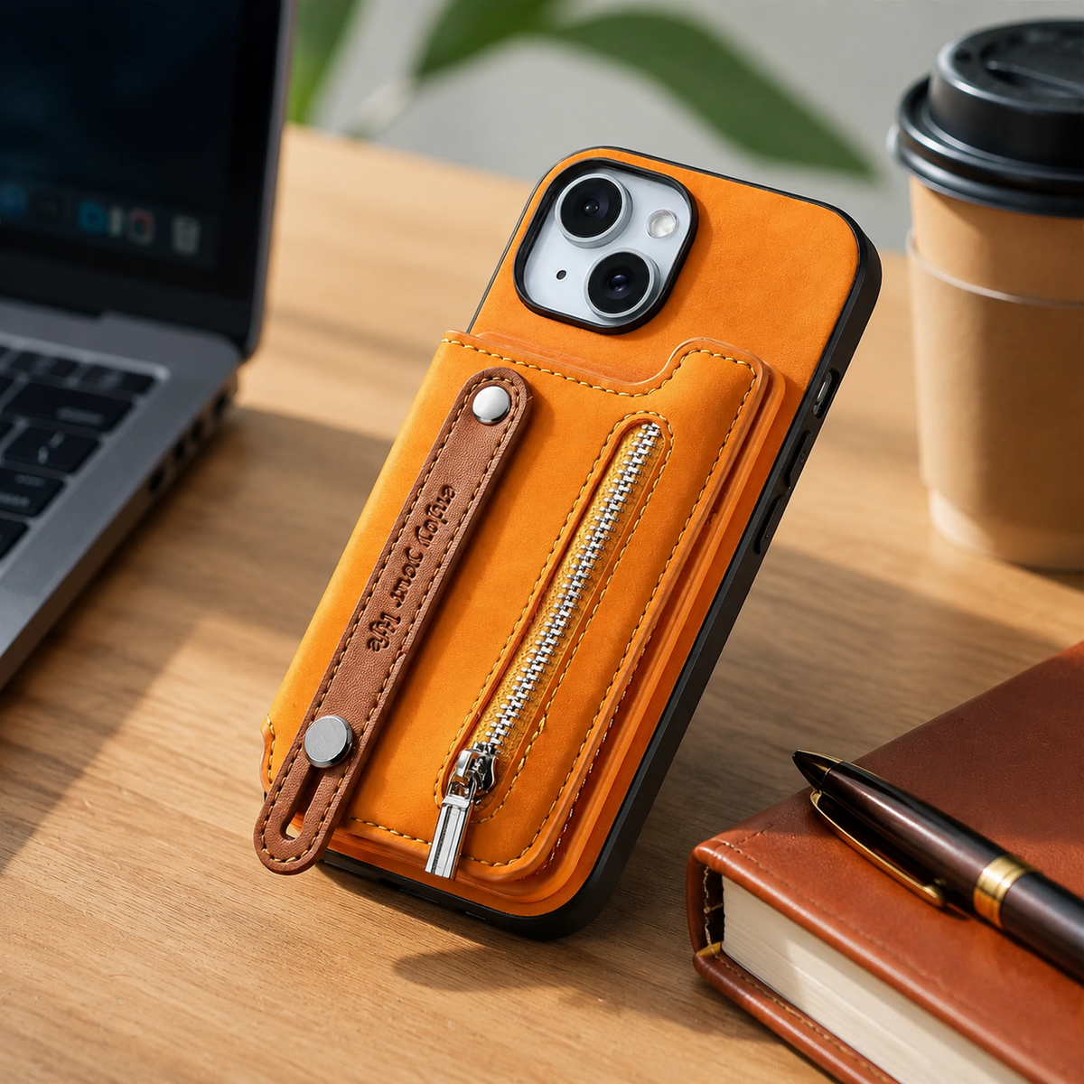 Premium iPhone Case Removable Zipper Wallet Flip Cover PU Leather Card Holder Magnetic Closure Wrist Strap Shockproof Full Coverage Slim Design Secure