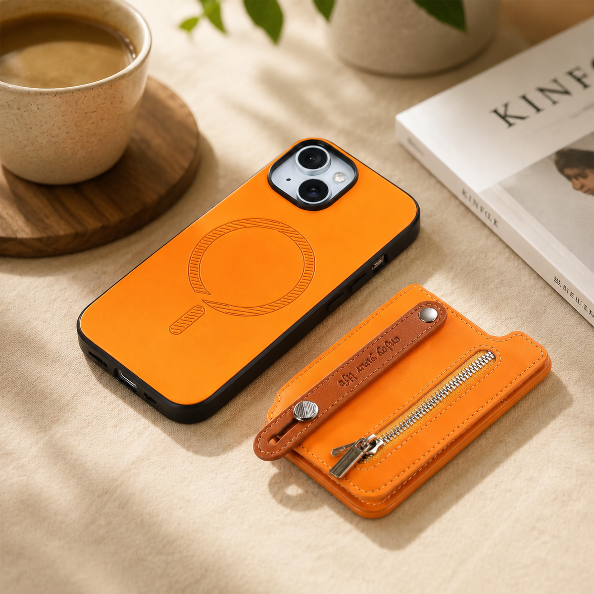 Premium iPhone Case Removable Zipper Wallet Flip Cover PU Leather Card Holder Magnetic Closure Wrist Strap Shockproof Full Coverage Slim Design Secure