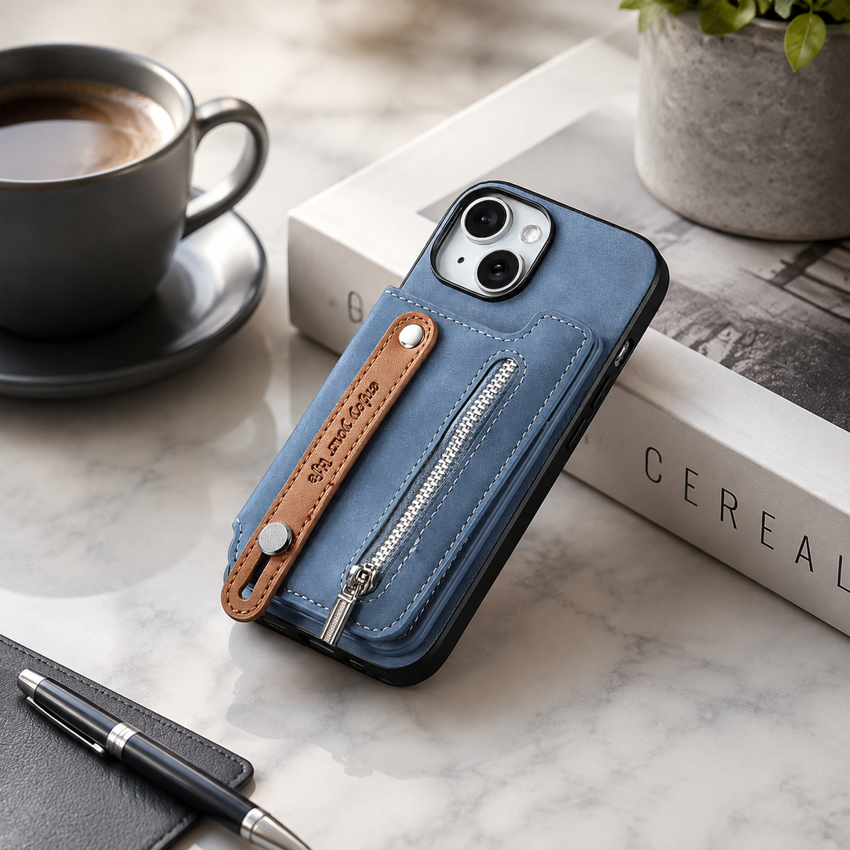 Premium iPhone Case Removable Zipper Wallet Flip Cover PU Leather Card Holder Magnetic Closure Wrist Strap Shockproof Full Coverage Slim Design Secure