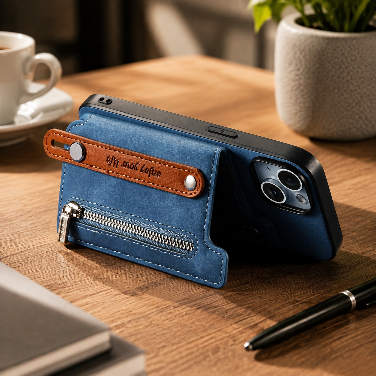 Premium iPhone Case Removable Zipper Wallet Flip Cover PU Leather Card Holder Magnetic Closure Wrist Strap Shockproof Full Coverage Slim Design Secure