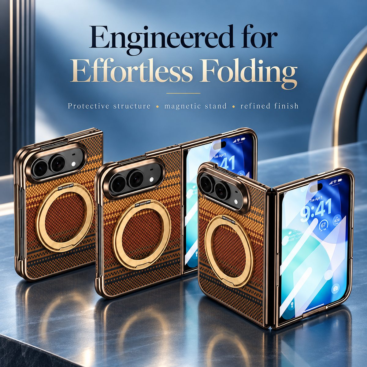 Premium iPhone Case Retro Leather Pattern Metal Magnetic Folding Bracket Tempered Film Shockproof Slim Durable Non Slip Protective Luxury Phone Cover Case