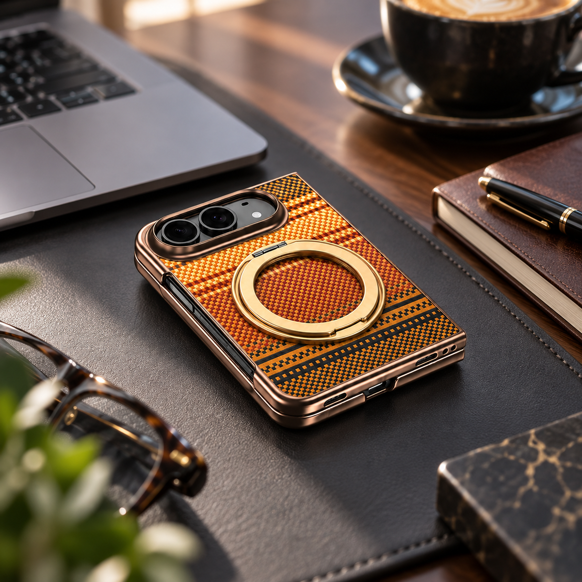Premium iPhone Case Retro Leather Pattern Metal Magnetic Folding Bracket Tempered Film Shockproof Slim Durable Non Slip Protective Luxury Phone Cover Case