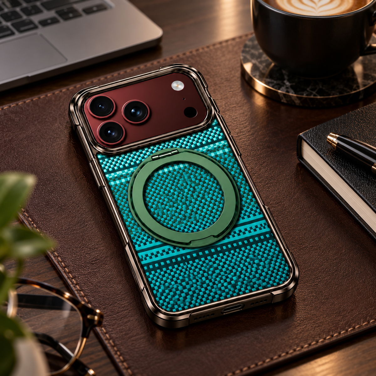 Premium iPhone Case Retro Leather Pattern Metal Magnetic Folding Bracket Tempered Film Shockproof Slim Durable Non Slip Protective Luxury Phone Cover Case
