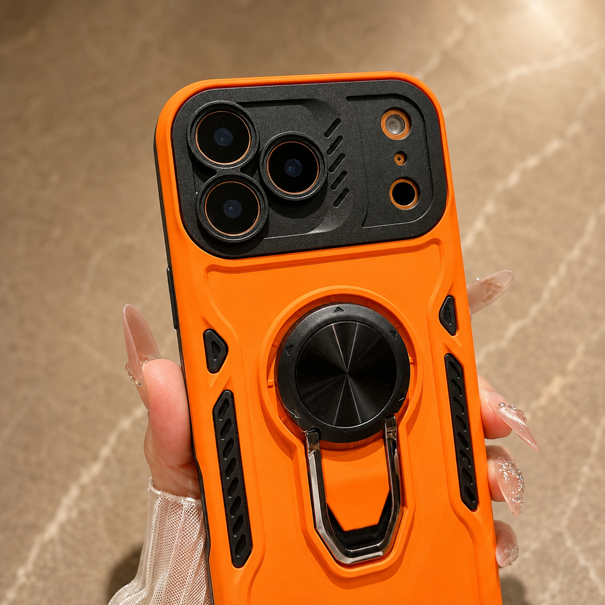 Premium iPhone Case Ring Holder Invisible Kickstand Shockproof PC TPU Protective Cover Anti Scratch Anti Fingerprint Matte Non Slip Slim Fit Stand Case