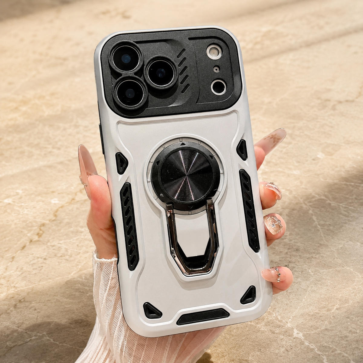 Premium iPhone Case Ring Holder Invisible Kickstand Shockproof PC TPU Protective Cover Anti Scratch Anti Fingerprint Matte Non Slip Slim Fit Stand Case