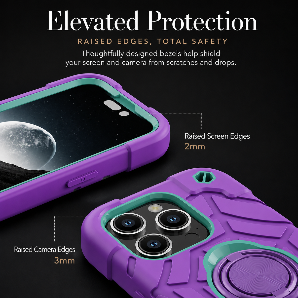 Premium iPhone Case Rugged Military Grade Dual Layer Shockproof Armor Kickstand Ring Holder Anti Slip Grip Full Protection Heavy Duty Protective Cover