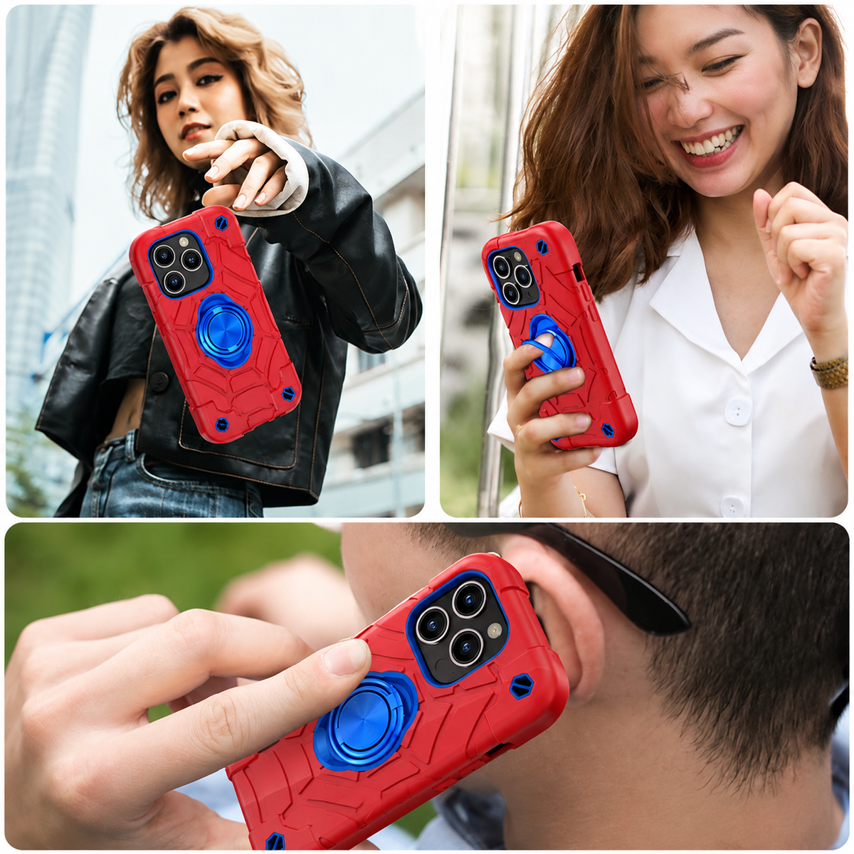 Premium iPhone Case Rugged Military Grade Dual Layer Shockproof Armor Kickstand Ring Holder Anti Slip Grip Full Protection Heavy Duty Protective Cover