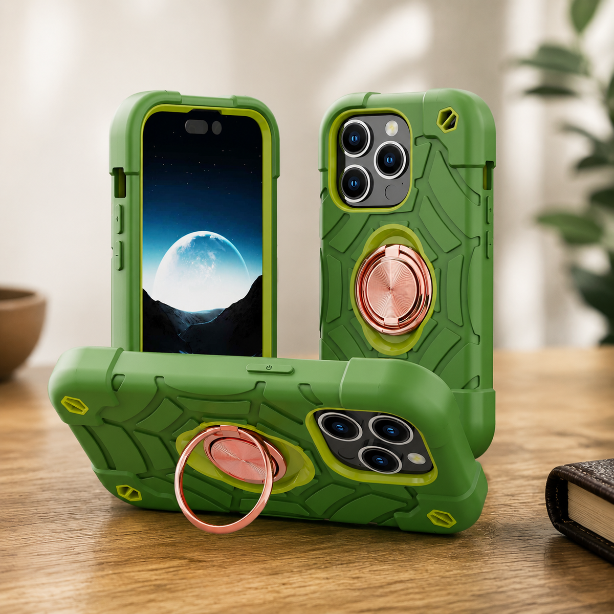 Premium iPhone Case Rugged Military Grade Dual Layer Shockproof Armor Kickstand Ring Holder Anti Slip Grip Full Protection Heavy Duty Protective Cover
