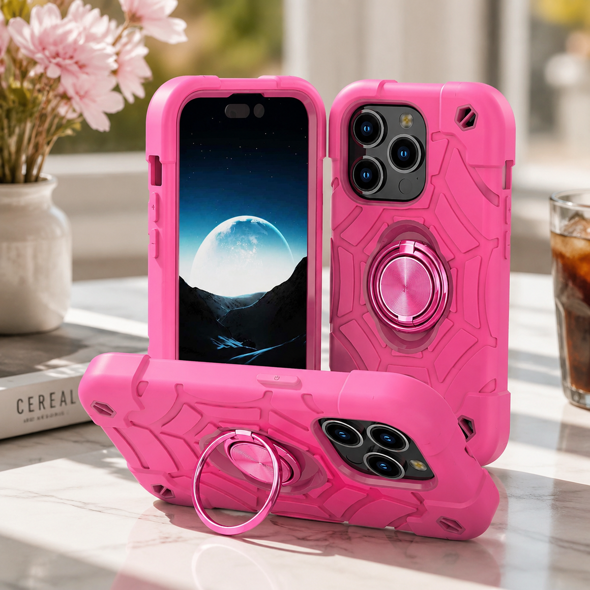 Premium iPhone Case Rugged Military Grade Dual Layer Shockproof Armor Kickstand Ring Holder Anti Slip Grip Full Protection Heavy Duty Protective Cover