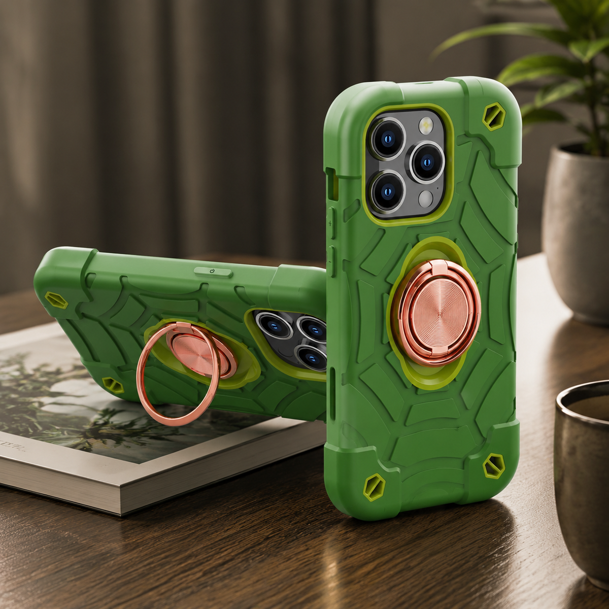 Premium iPhone Case Rugged Military Grade Dual Layer Shockproof Armor Kickstand Ring Holder Anti Slip Grip Full Protection Heavy Duty Protective Cover