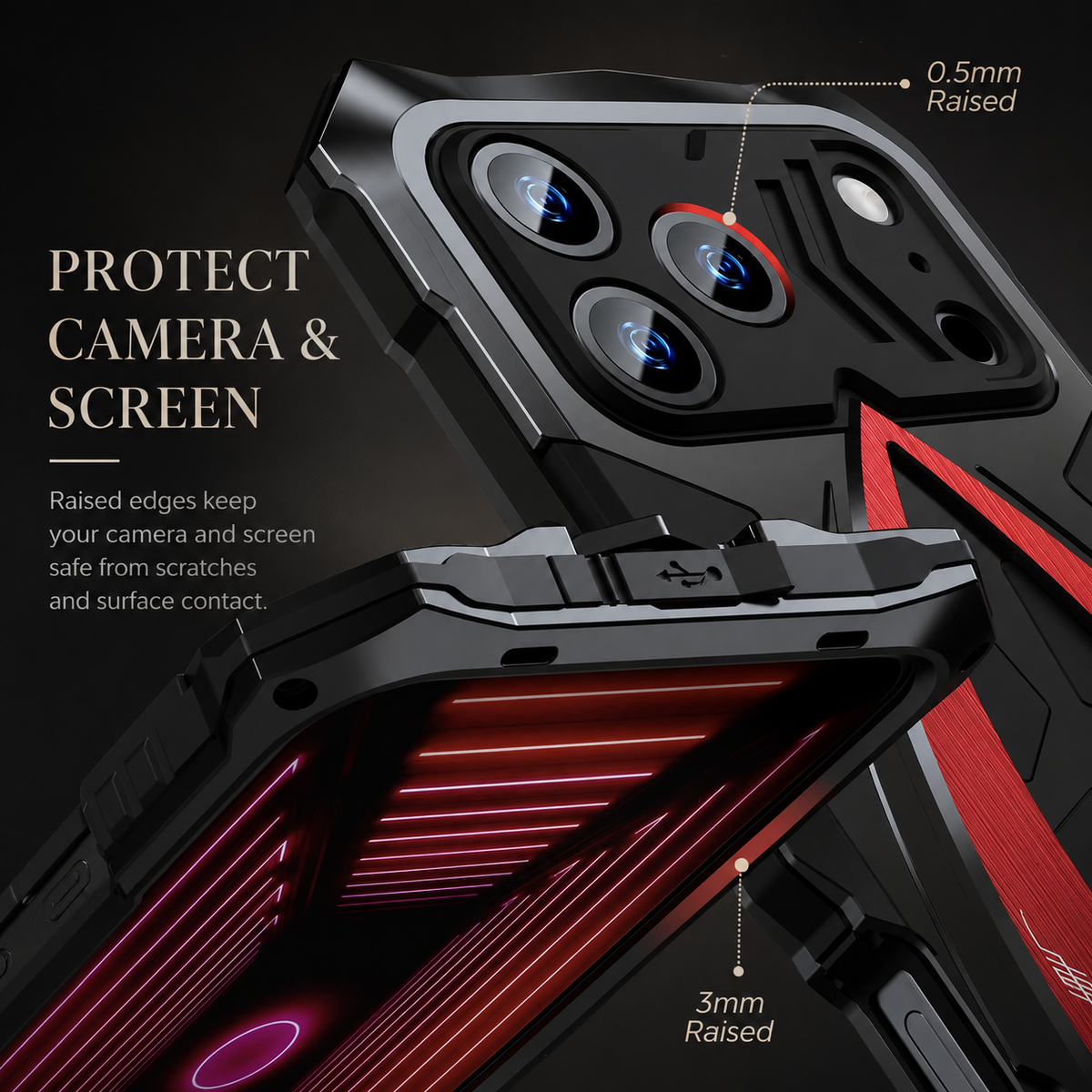 Premium iPhone Case Rugged Shockproof Metal Frame Armor Cover Anti Scratch Dustproof Full Edge Protection Reinforced Corner Grip Design
