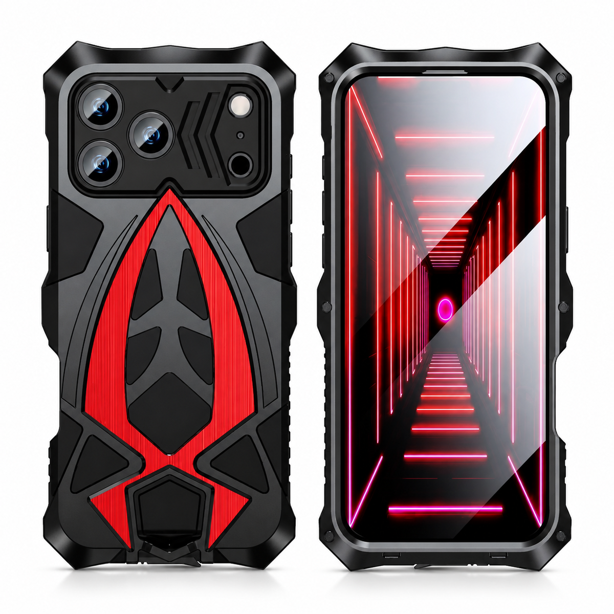 Premium iPhone Case Rugged Shockproof Metal Frame Armor Cover Anti Scratch Dustproof Full Edge Protection Reinforced Corner Grip Design