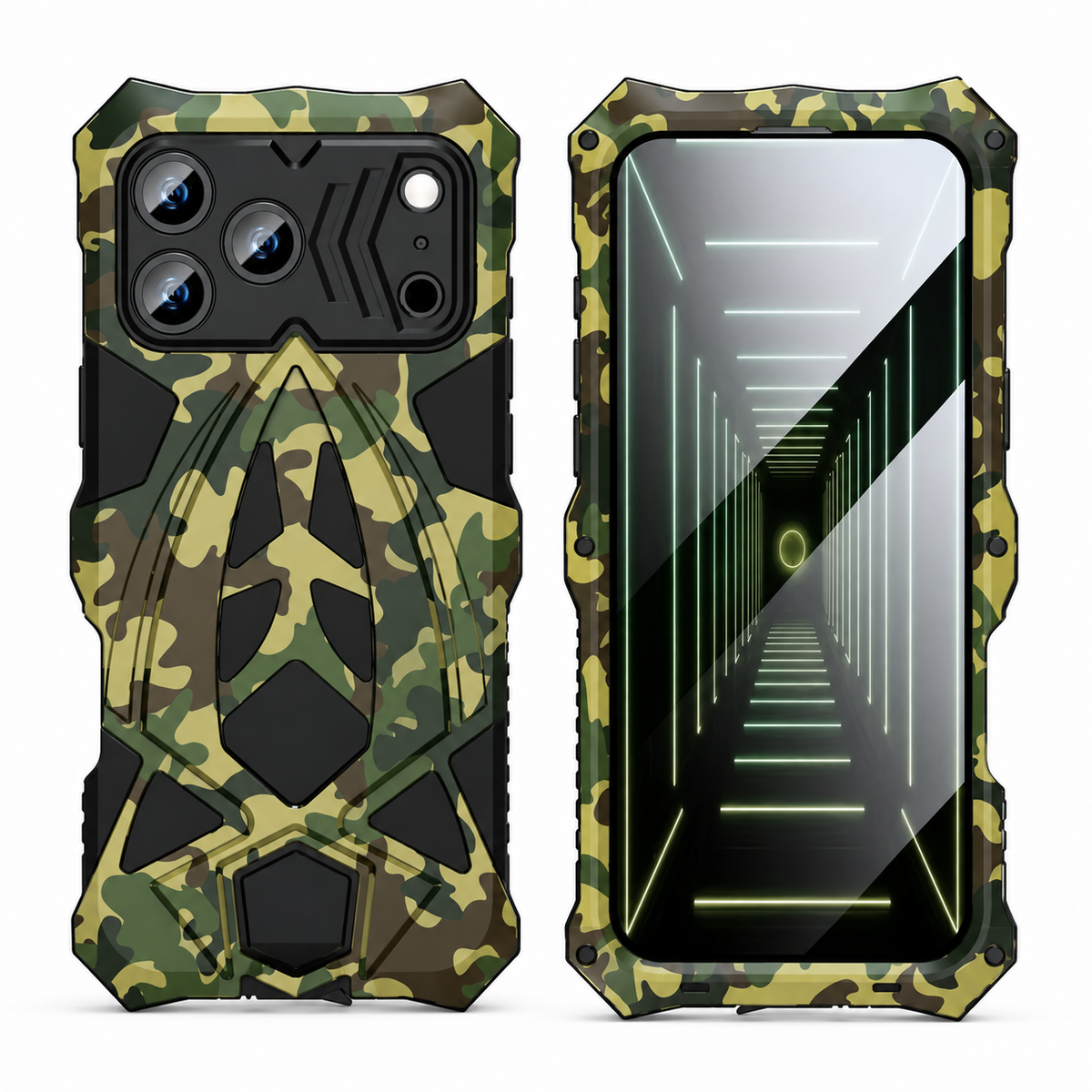 Premium iPhone Case Rugged Shockproof Metal Frame Armor Cover Anti Scratch Dustproof Full Edge Protection Reinforced Corner Grip Design