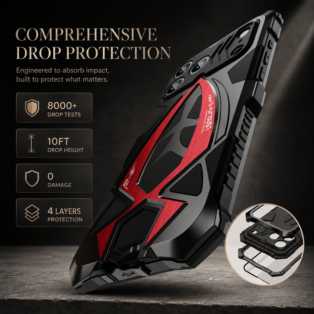 Premium iPhone Case Rugged Shockproof Metal Frame Armor Cover Anti Scratch Dustproof Full Edge Protection Reinforced Corner Grip Design