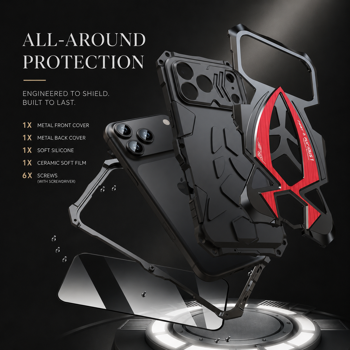 Premium iPhone Case Rugged Shockproof Metal Frame Armor Cover Anti Scratch Dustproof Full Edge Protection Reinforced Corner Grip Design