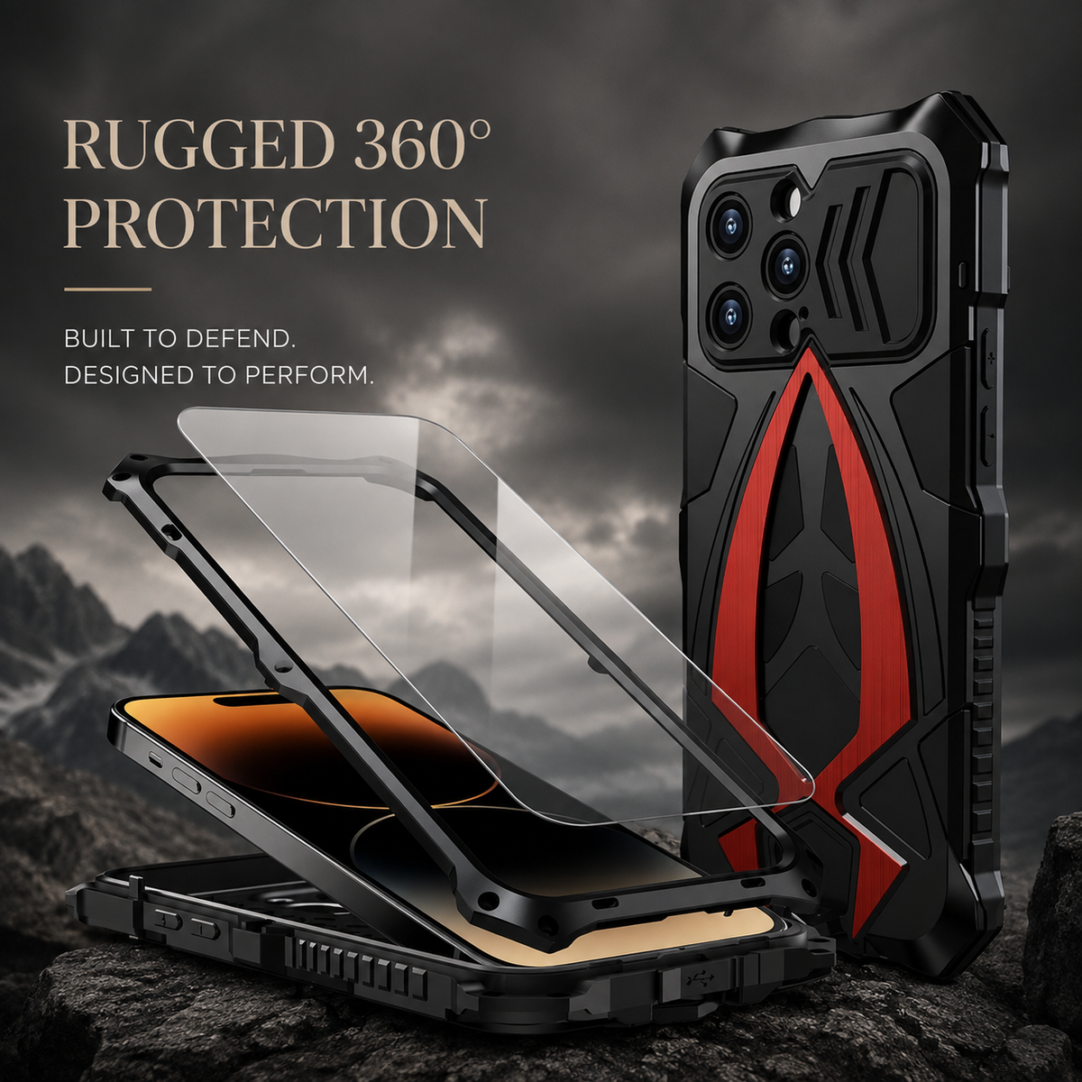 Premium iPhone Case Rugged Shockproof Metal Frame Armor Cover Anti Scratch Dustproof Full Edge Protection Reinforced Corner Grip Design