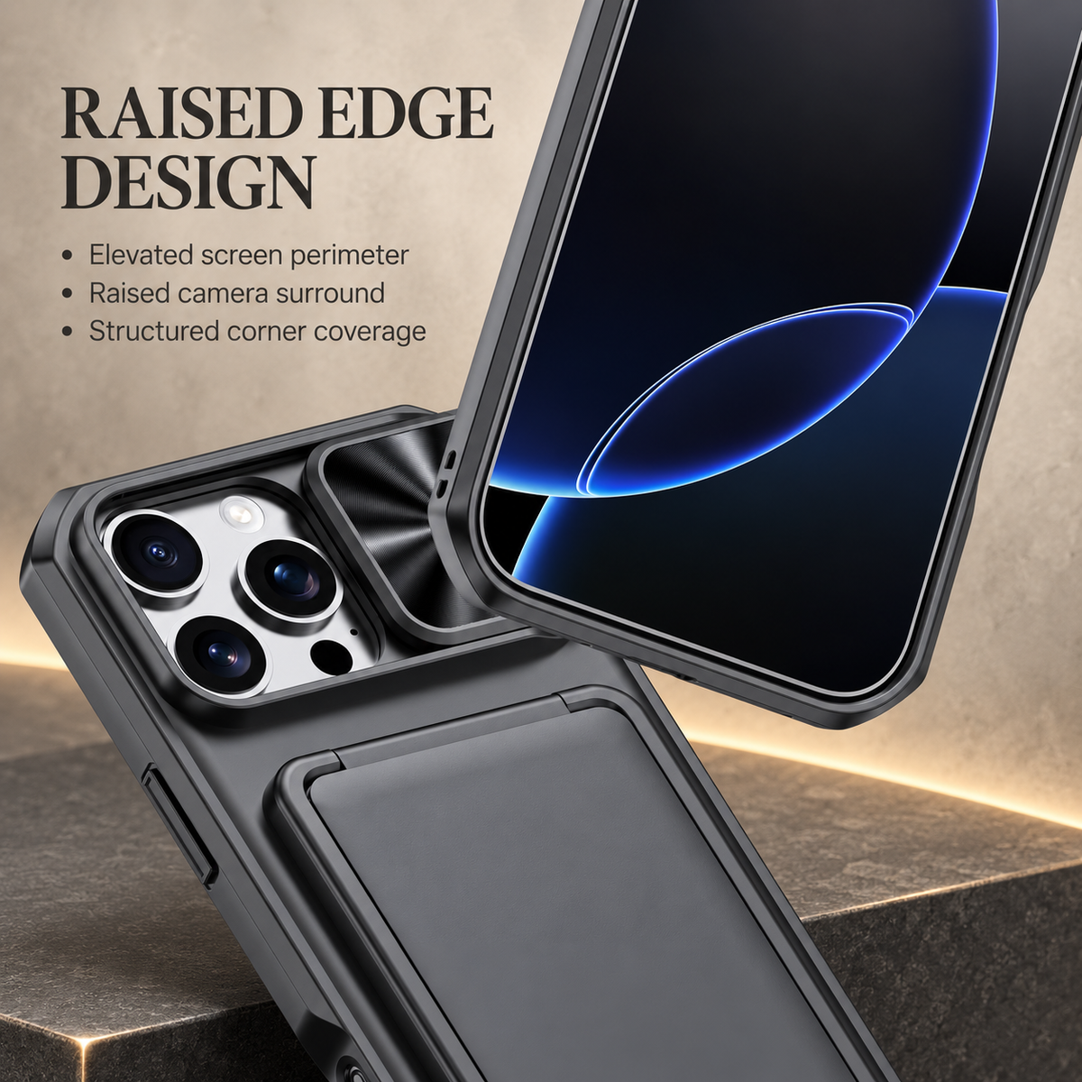 Premium iPhone Case Rugged Wallet 3-4 Card Holder Slide Camera Guard Kickstand Wrist Strap Shockproof Anti Drop Durable Full Protective Phone Cover Case