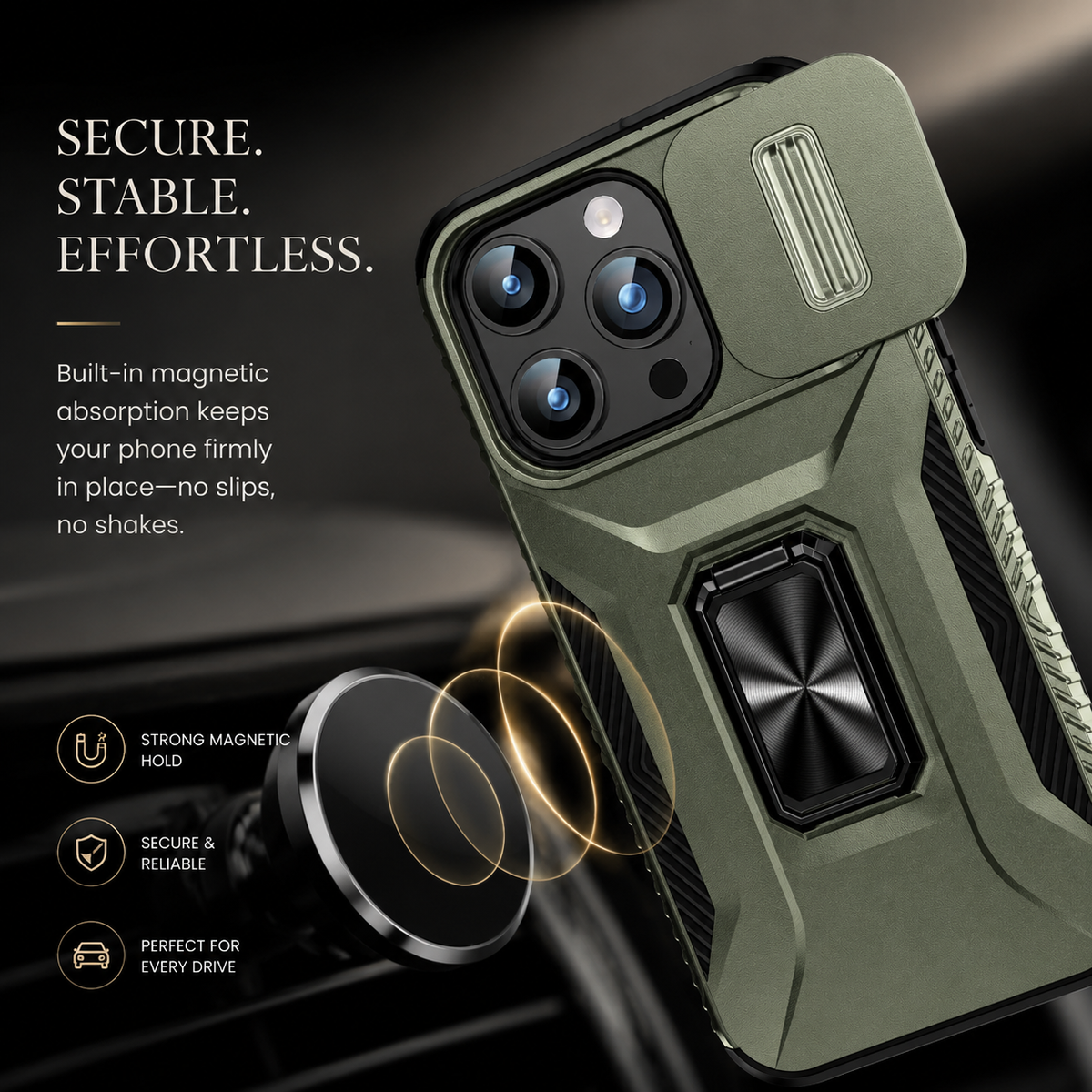 Premium iPhone Case Shockproof All Around Protective Cover Sliding Camera Lens Guard Rotary Stand Anti Slip Grip Durable Full Body Protection Design