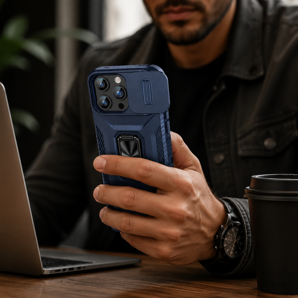 Premium iPhone Case Shockproof All Around Protective Cover Sliding Camera Lens Guard Rotary Stand Anti Slip Grip Durable Full Body Protection Design