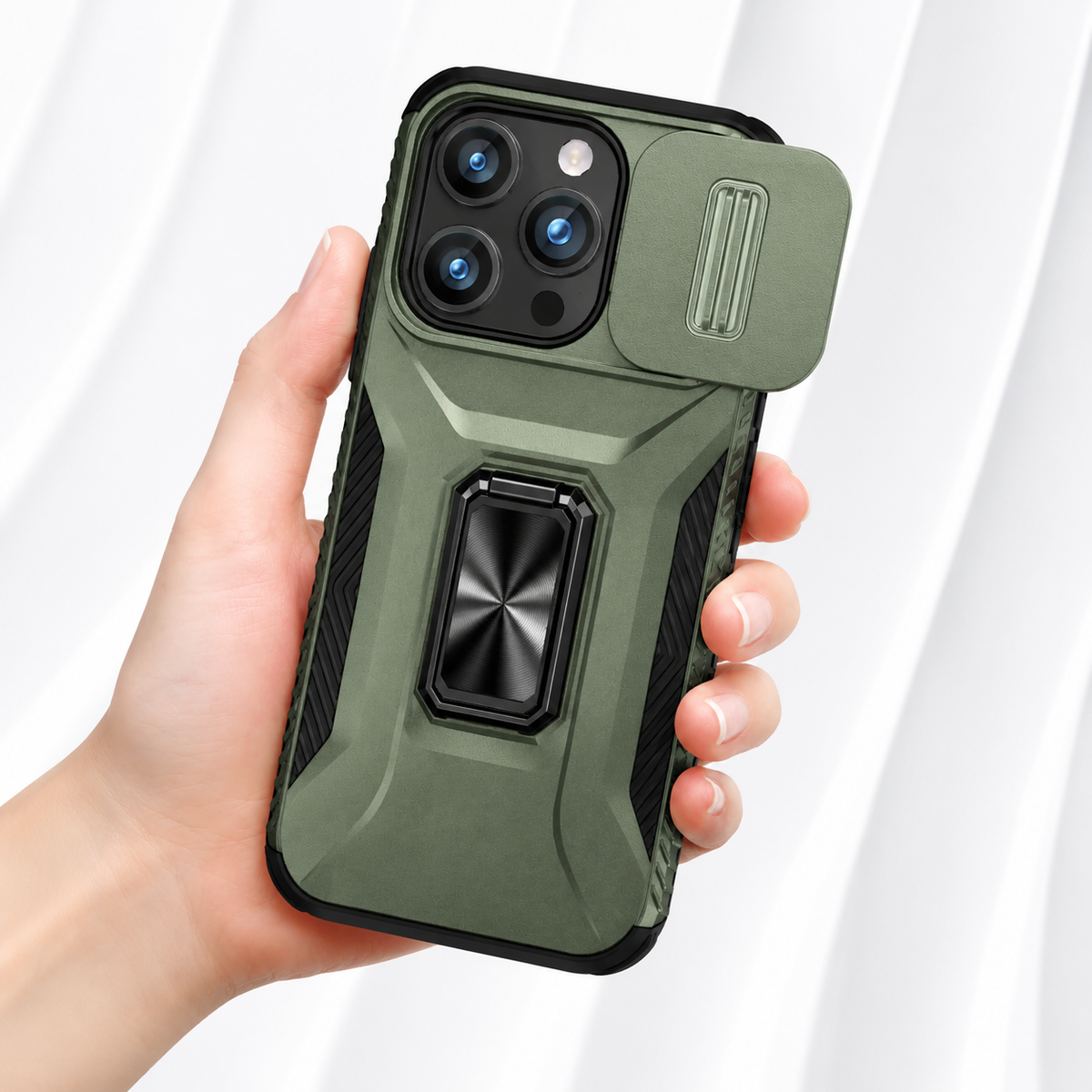 Premium iPhone Case Shockproof All Around Protective Cover Sliding Camera Lens Guard Rotary Stand Anti Slip Grip Durable Full Body Protection Design