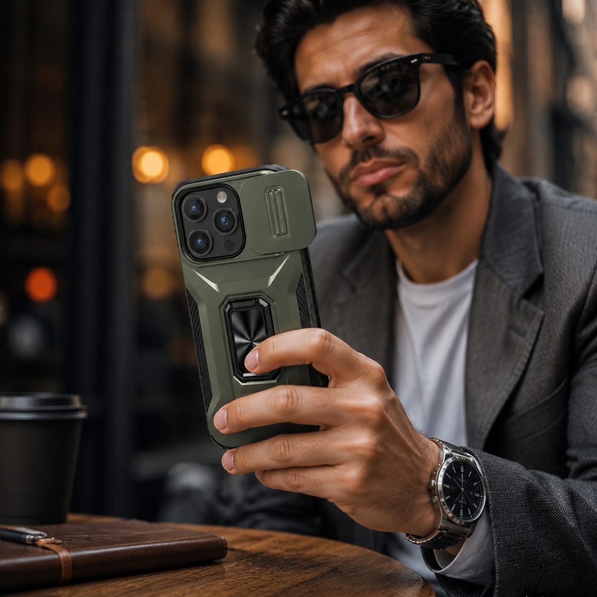 Premium iPhone Case Shockproof All Around Protective Cover Sliding Camera Lens Guard Rotary Stand Anti Slip Grip Durable Full Body Protection Design