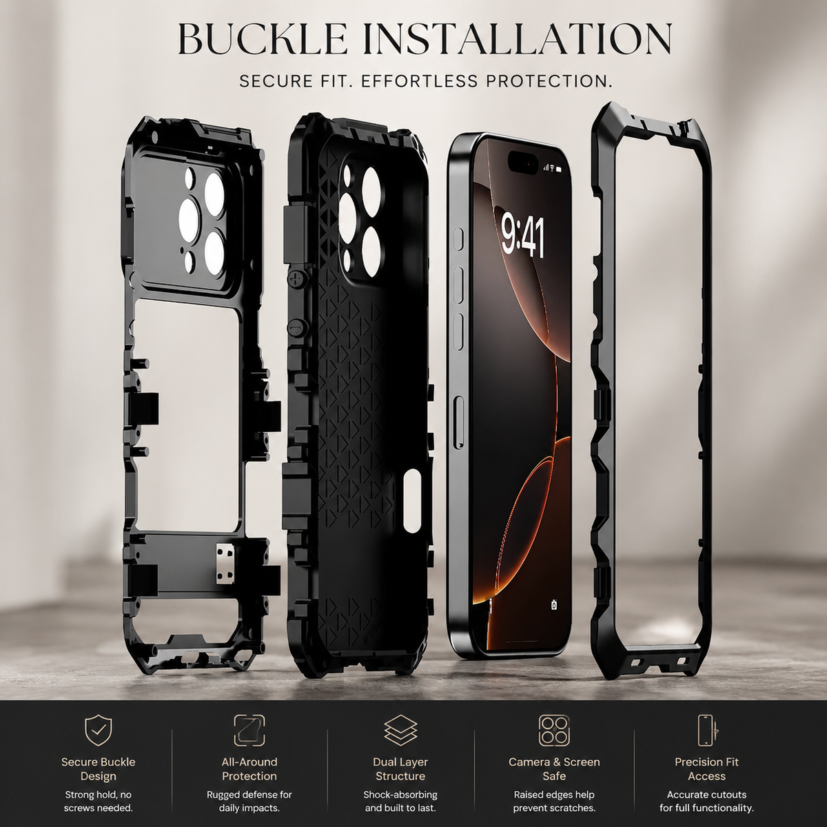 Premium iPhone Case Shockproof Metal Bumper Anti Fall Silicone Bracket Rugged Edge Protection Anti Slip Lightweight Protective Cover Durable Frame