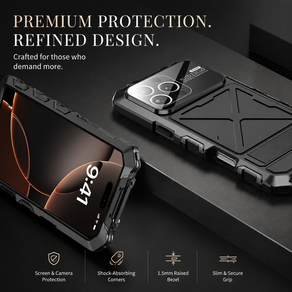 Premium iPhone Case Shockproof Metal Bumper Anti Fall Silicone Bracket Rugged Edge Protection Anti Slip Lightweight Protective Cover Durable Frame