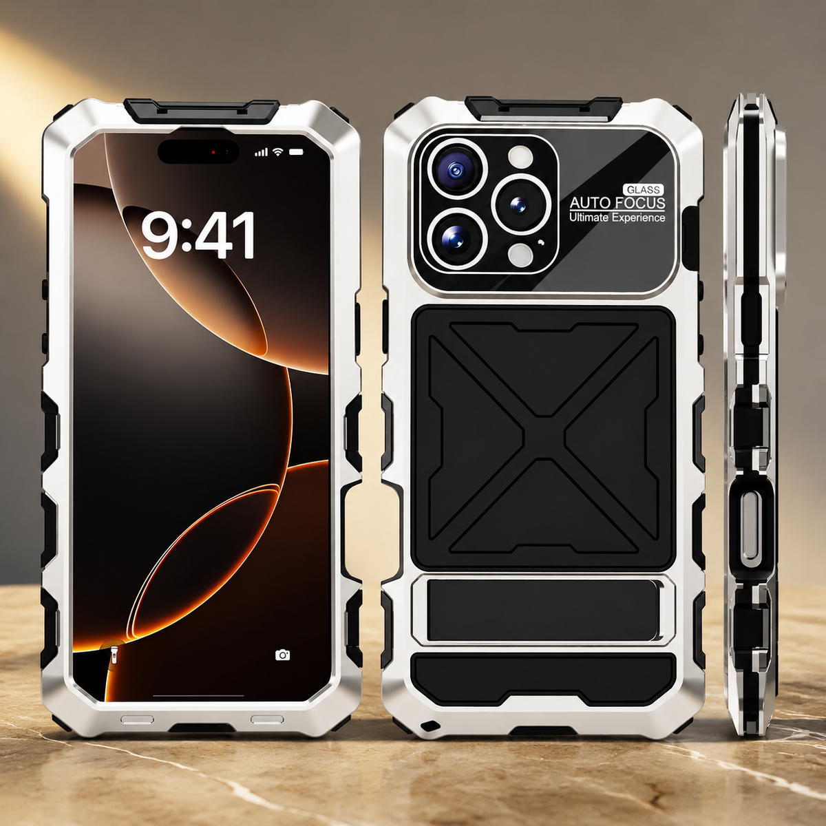 Premium iPhone Case Shockproof Metal Bumper Anti Fall Silicone Bracket Rugged Edge Protection Anti Slip Lightweight Protective Cover Durable Frame