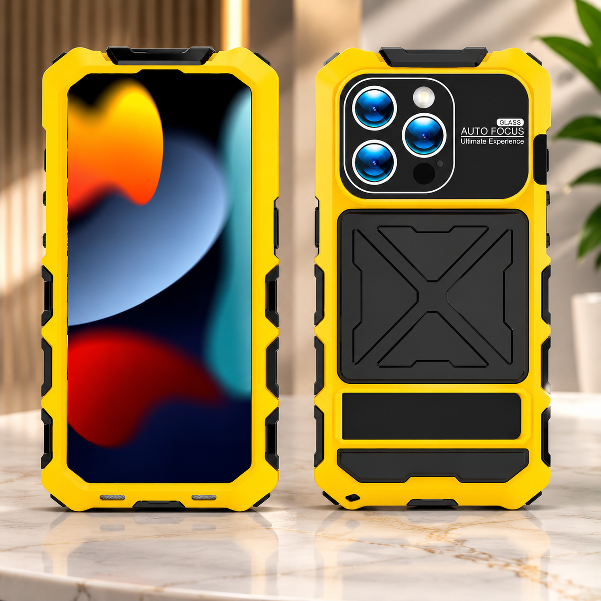 Premium iPhone Case Shockproof Metal Bumper Anti Fall Silicone Bracket Rugged Edge Protection Anti Slip Lightweight Protective Cover Durable Frame