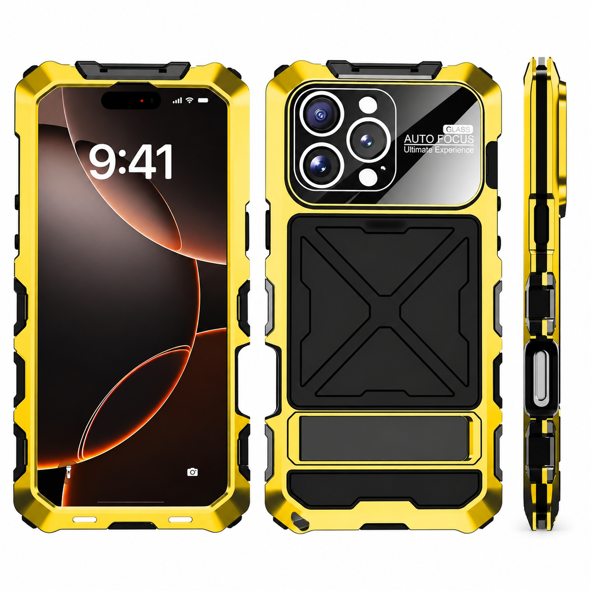 Premium iPhone Case Shockproof Metal Bumper Anti Fall Silicone Bracket Rugged Edge Protection Anti Slip Lightweight Protective Cover Durable Frame