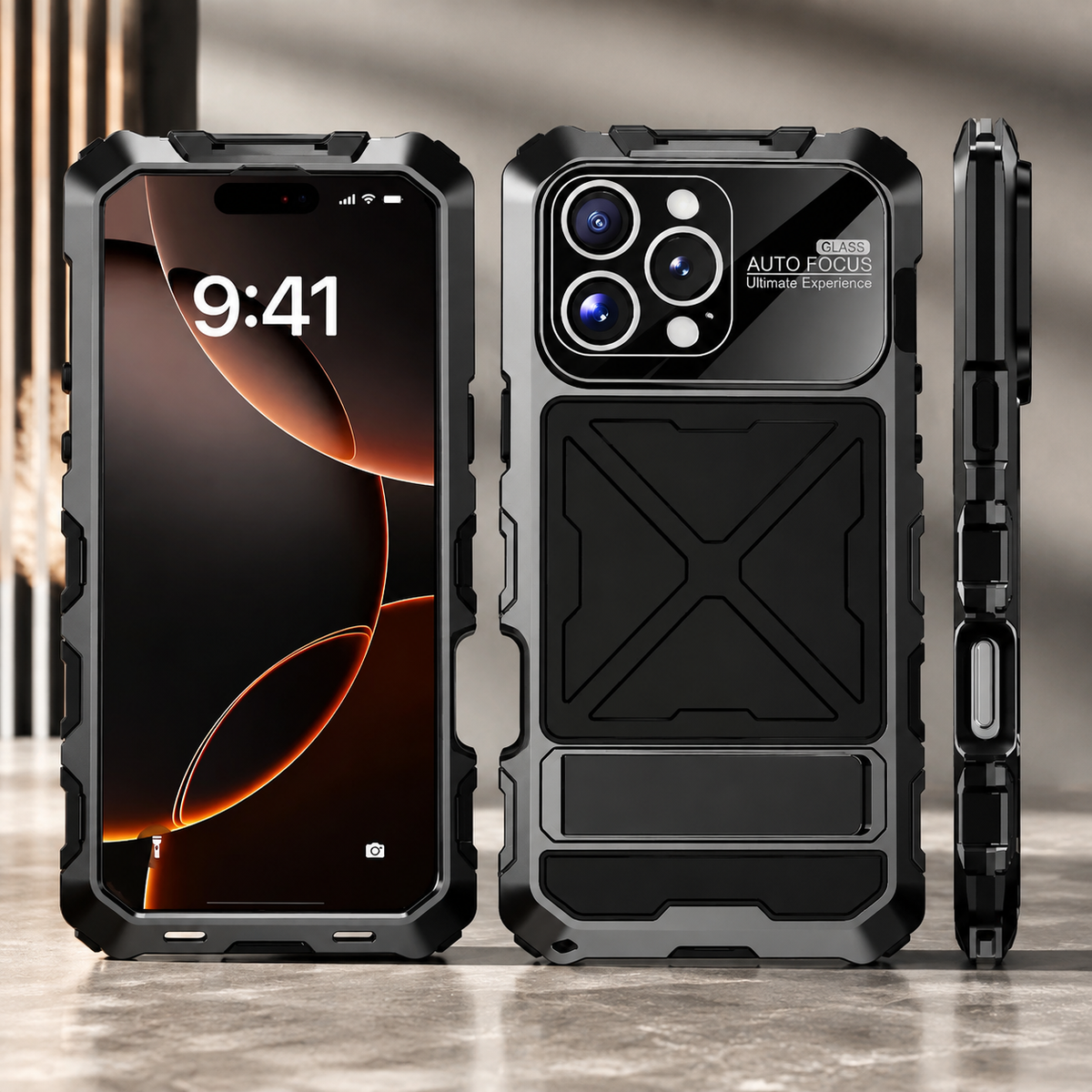 Premium iPhone Case Shockproof Metal Bumper Anti Fall Silicone Bracket Rugged Edge Protection Anti Slip Lightweight Protective Cover Durable Frame