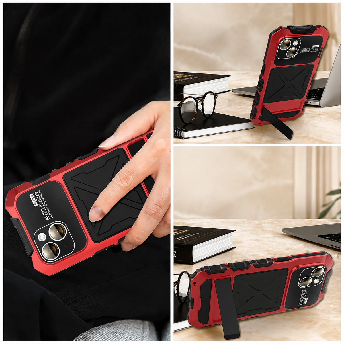 Premium iPhone Case Shockproof Metal Bumper Anti Fall Silicone Bracket Rugged Edge Protection Anti Slip Lightweight Protective Cover Durable Frame
