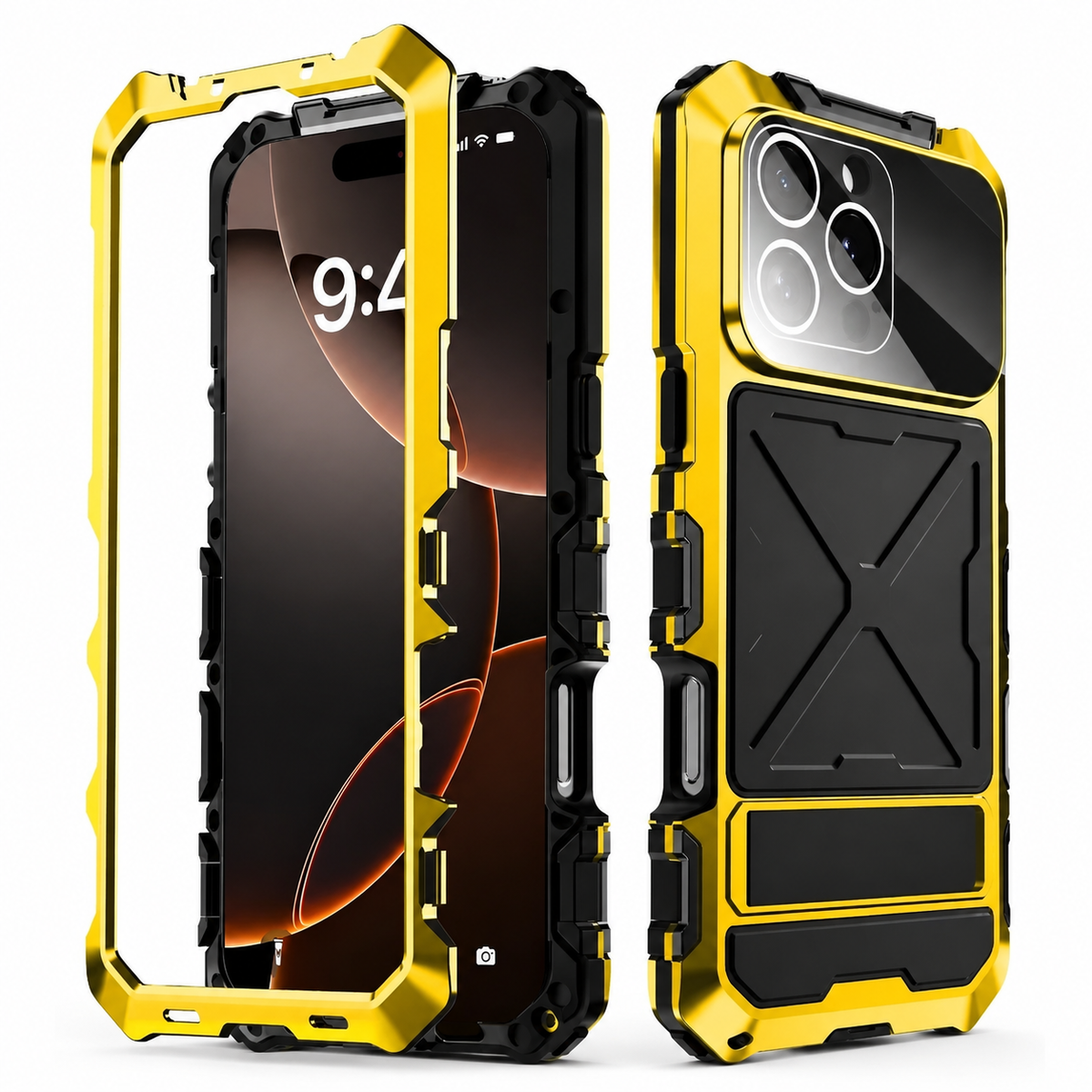 Premium iPhone Case Shockproof Metal Bumper Anti Fall Silicone Bracket Rugged Edge Protection Anti Slip Lightweight Protective Cover Durable Frame