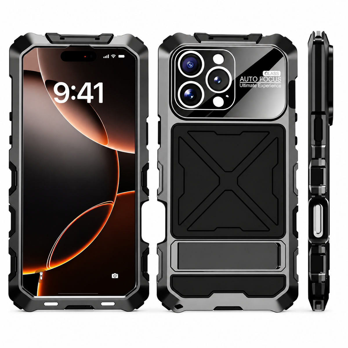 Premium iPhone Case Shockproof Metal Bumper Anti Fall Silicone Bracket Rugged Edge Protection Anti Slip Lightweight Protective Cover Durable Frame