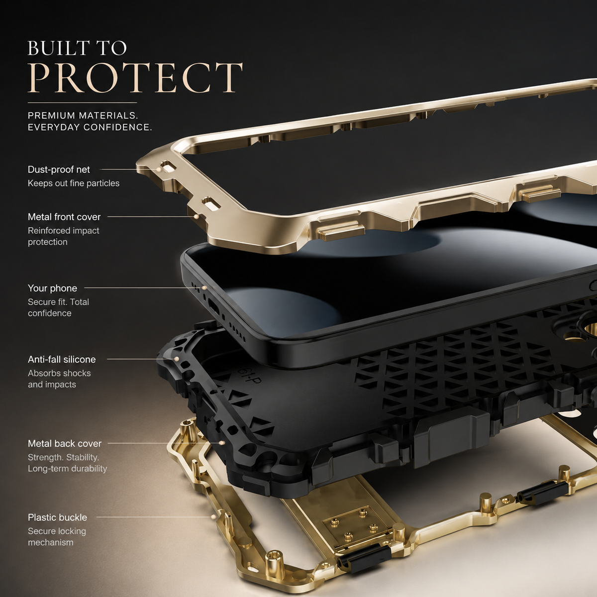 Premium iPhone Case Shockproof Metal Bumper Anti Fall Silicone Bracket Rugged Edge Protection Anti Slip Lightweight Protective Cover Durable Frame