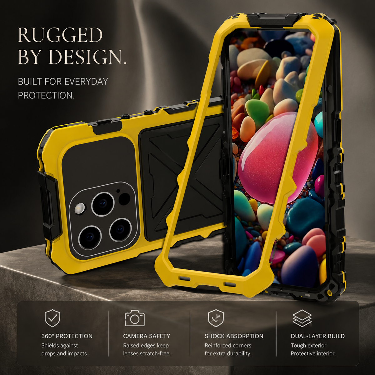 Premium iPhone Case Shockproof Metal Bumper Anti Fall Silicone Bracket Rugged Edge Protection Anti Slip Lightweight Protective Cover Durable Frame