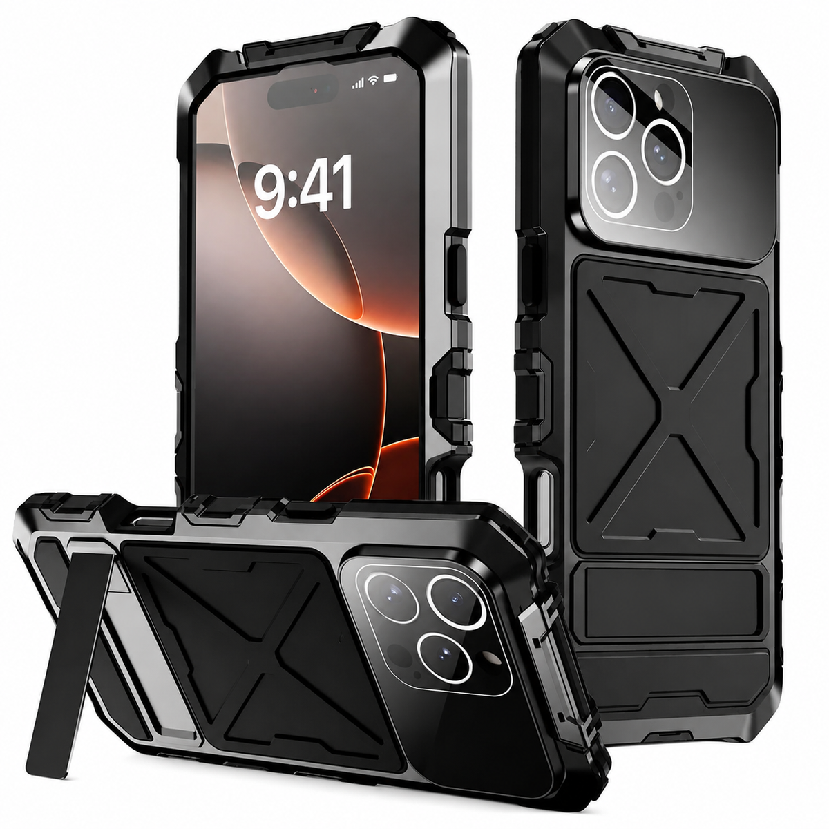 Premium iPhone Case Shockproof Metal Bumper Anti Fall Silicone Bracket Rugged Edge Protection Anti Slip Lightweight Protective Cover Durable Frame