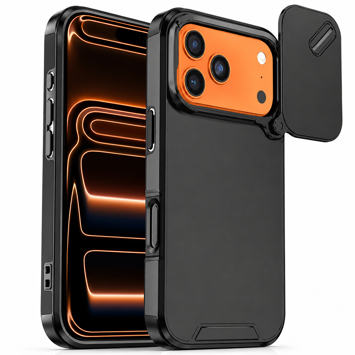 Premium iPhone Case Shockproof PC TPU Dual Layer Slide Camera Cover Anti Collision Raised Edge Protection Slim Full Coverage Durable Protective Design