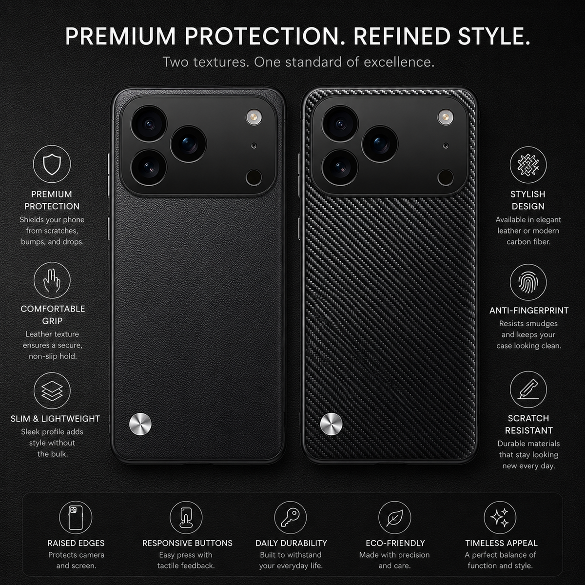 Premium iPhone Case Shockproof PC TPU Protective Cover Silicone Bumper Full Coverage Dustproof Slim Non Slip Soft Edge Anti Scratch Plain Design