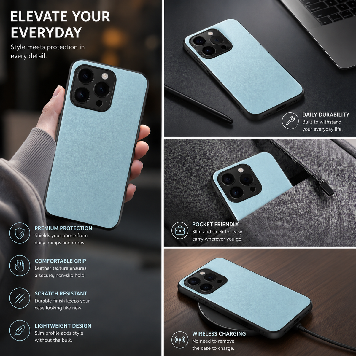 Premium iPhone Case Shockproof PC TPU Protective Cover Silicone Bumper Full Coverage Dustproof Slim Non Slip Soft Edge Anti Scratch Plain Design