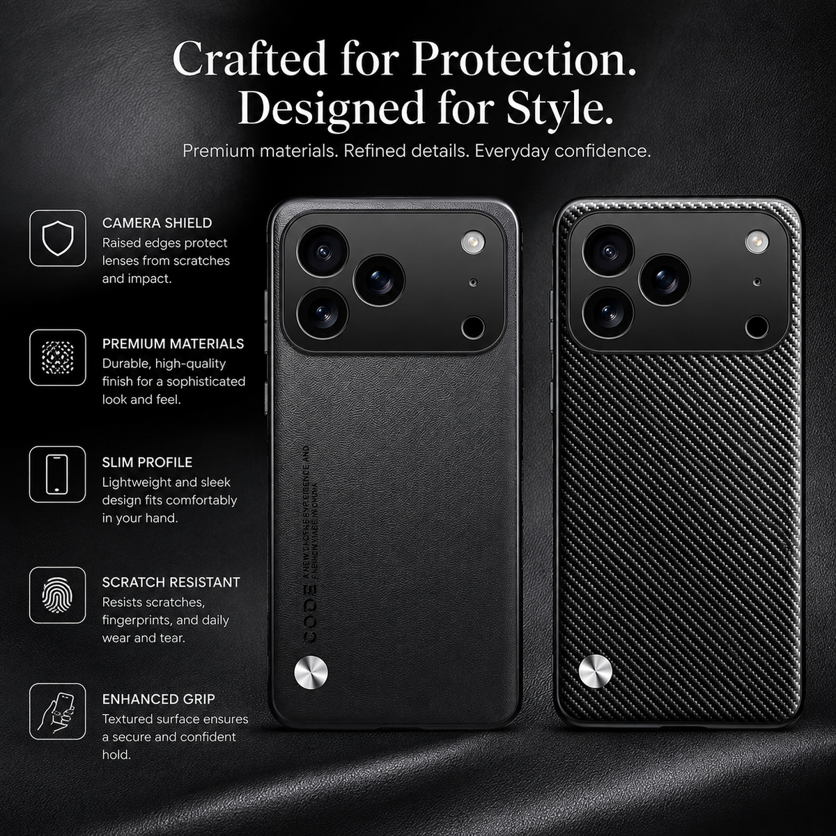 Premium iPhone Case Shockproof PC TPU Protective Cover Silicone Bumper Full Coverage Dustproof Slim Non Slip Soft Edge Anti Scratch Plain Design