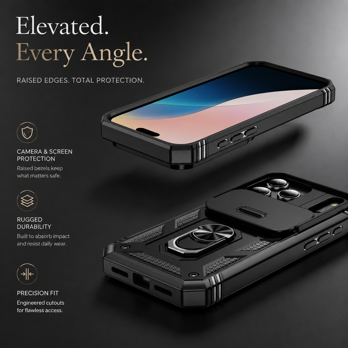 Premium iPhone Case Shockproof Sliding Camera Cover 360° Rotating Kickstand Heavy Duty Anti Slip Full Coverage Protective Phone Case Camera Protection