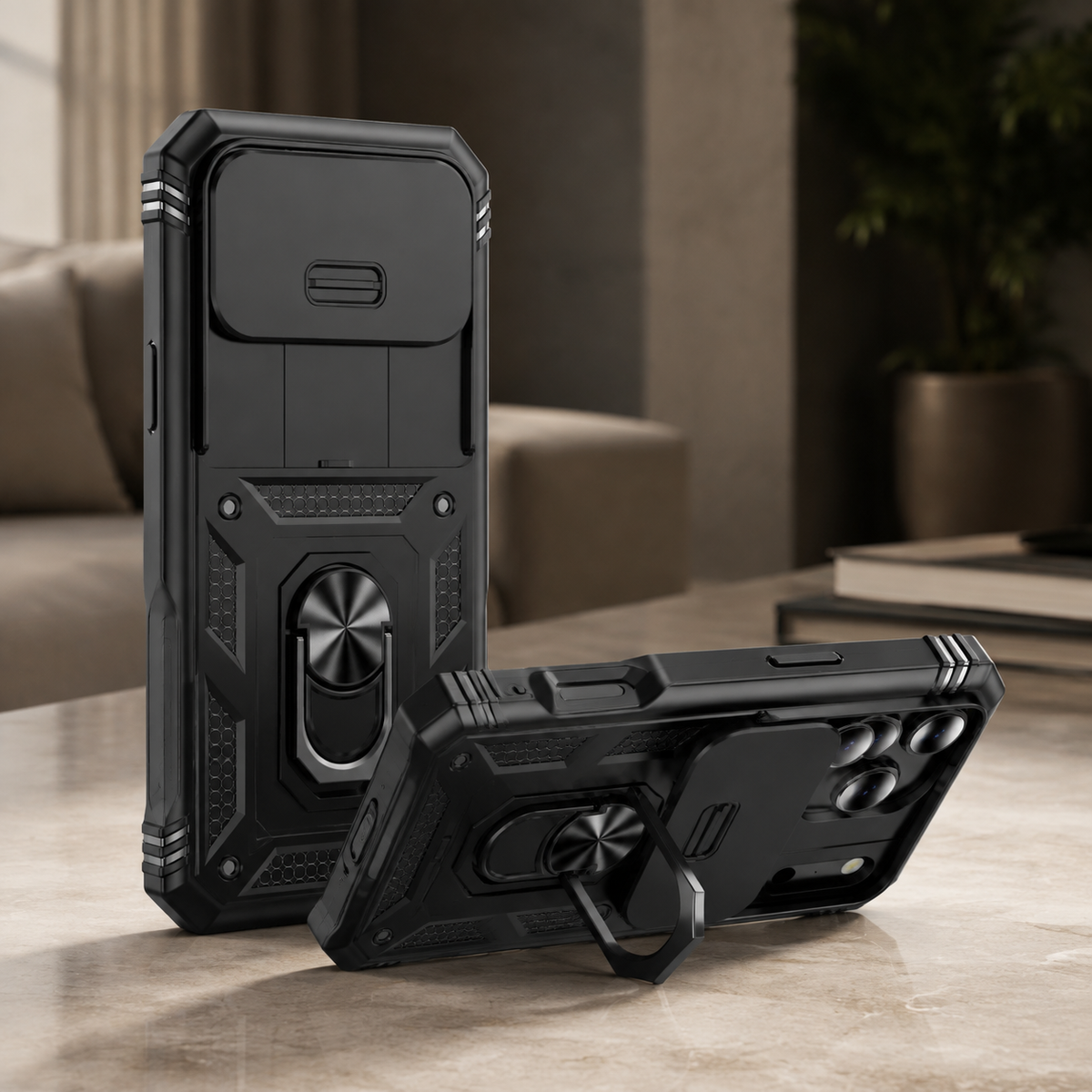 Premium iPhone Case Shockproof Sliding Camera Cover 360° Rotating Kickstand Heavy Duty Anti Slip Full Coverage Protective Phone Case Camera Protection