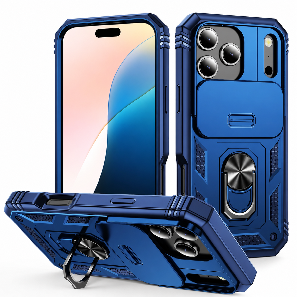 Premium iPhone Case Shockproof Sliding Camera Cover 360° Rotating Kickstand Heavy Duty Anti Slip Full Coverage Protective Phone Case Camera Protection