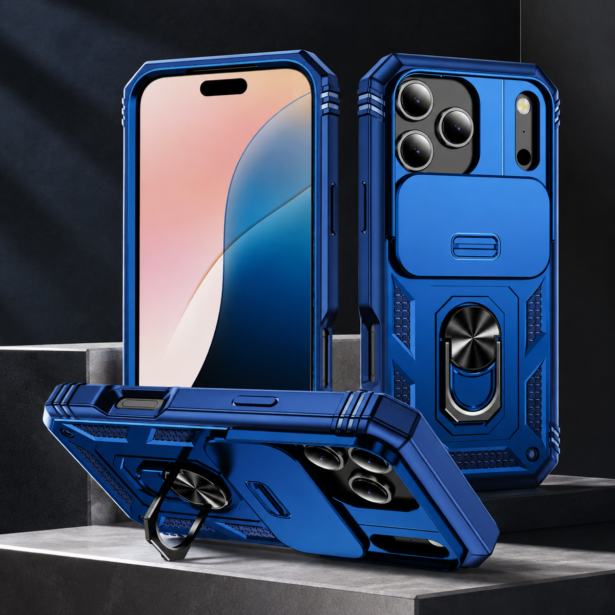 Premium iPhone Case Shockproof Sliding Camera Cover 360° Rotating Kickstand Heavy Duty Anti Slip Full Coverage Protective Phone Case Camera Protection