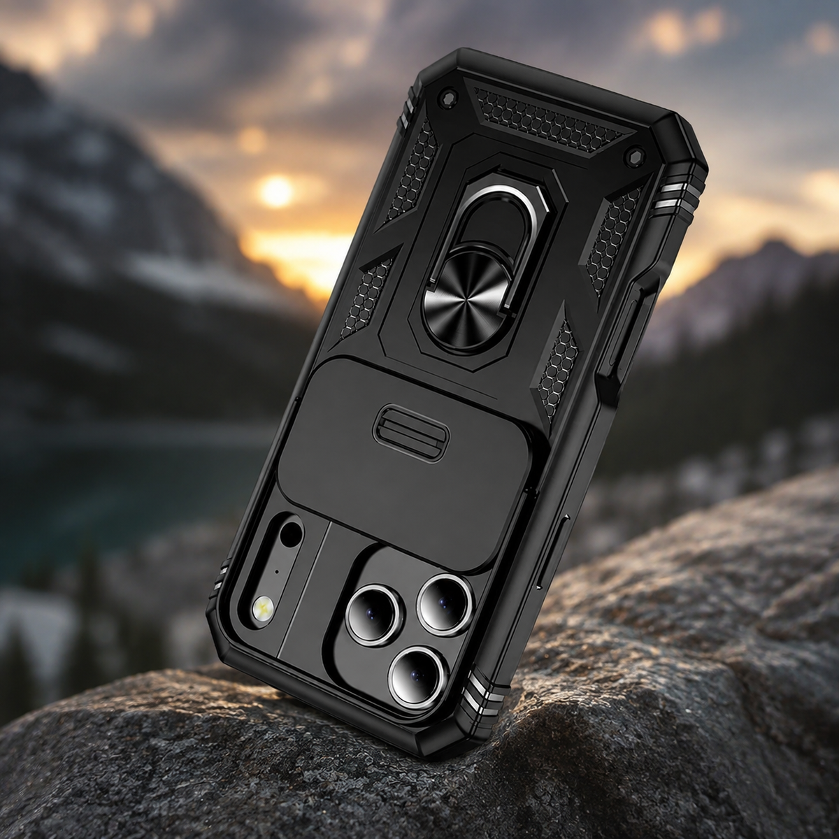 Premium iPhone Case Shockproof Sliding Camera Cover 360° Rotating Kickstand Heavy Duty Anti Slip Full Coverage Protective Phone Case Camera Protection