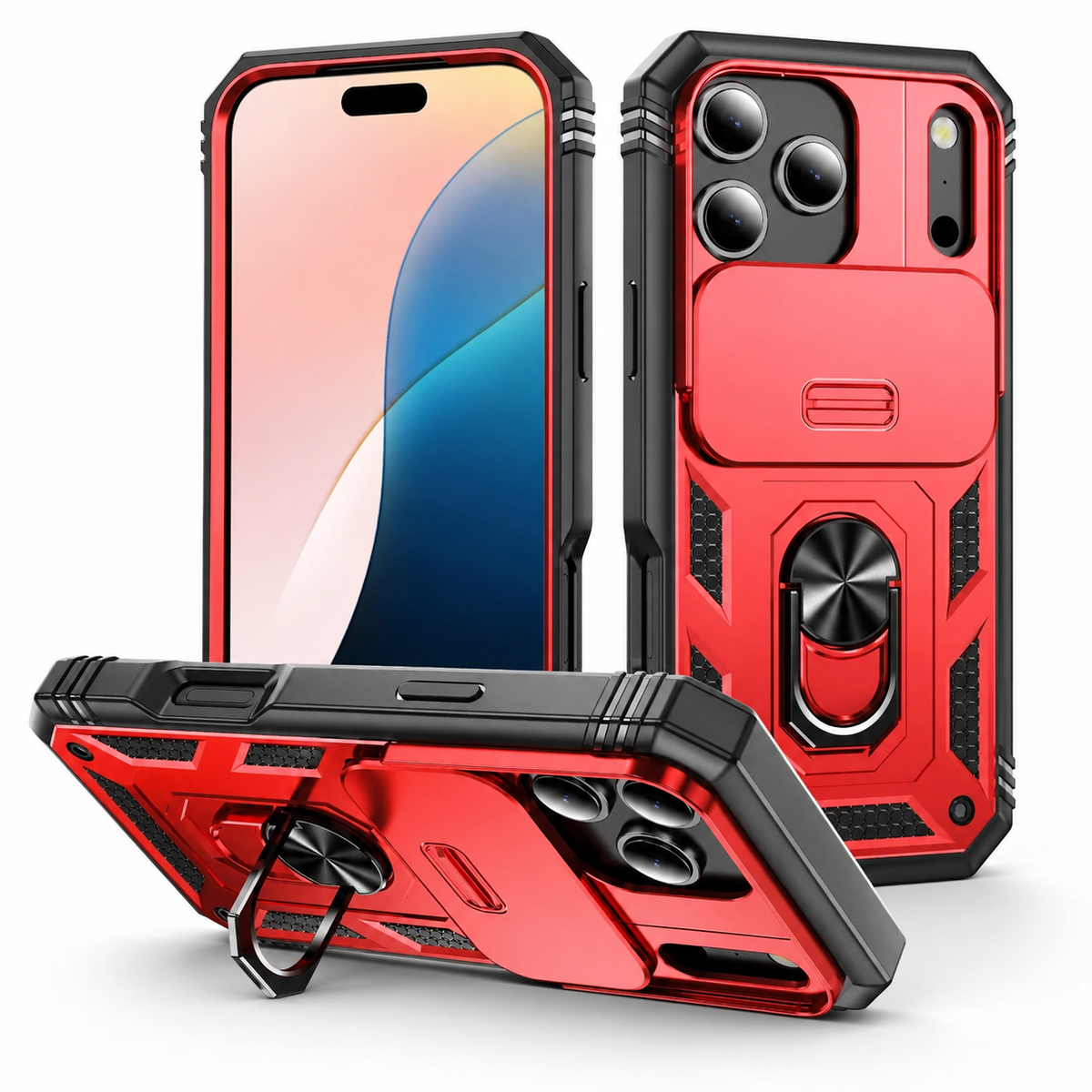 Premium iPhone Case Shockproof Sliding Camera Cover 360° Rotating Kickstand Heavy Duty Anti Slip Full Coverage Protective Phone Case Camera Protection