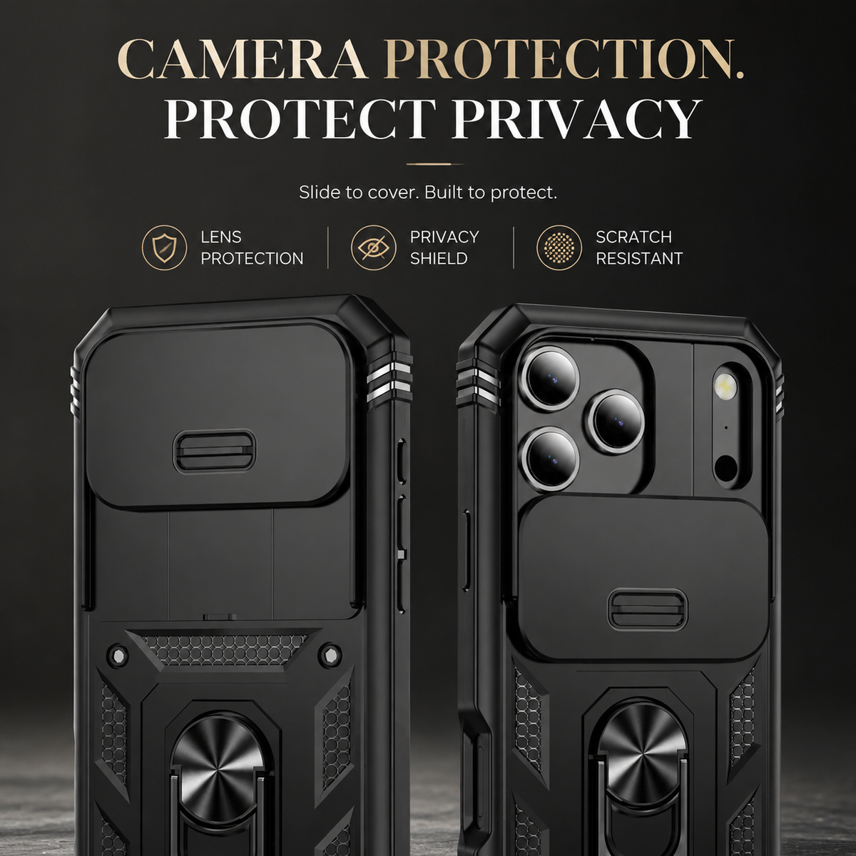 Premium iPhone Case Shockproof Sliding Camera Cover 360° Rotating Kickstand Heavy Duty Anti Slip Full Coverage Protective Phone Case Camera Protection