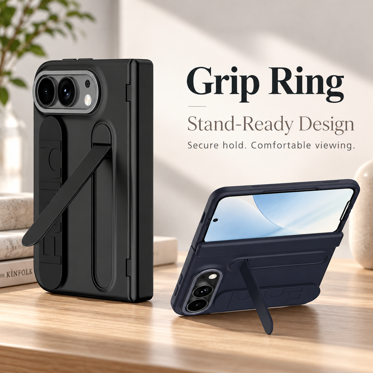 Premium iPhone Case Silicone Palm Strap Wristband Hinge Protection Foldable Cover Hard PC HD Screen Protector Shockproof Slim Durable Protective Phone Case