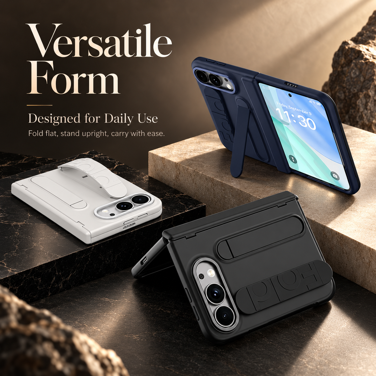 Premium iPhone Case Silicone Palm Strap Wristband Hinge Protection Foldable Cover Hard PC HD Screen Protector Shockproof Slim Durable Protective Phone Case